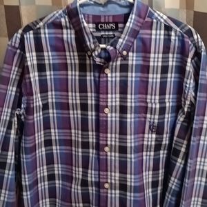 CHAPS RALPH LAUREN blue white and black plaid long sleeve shirt Size Large
